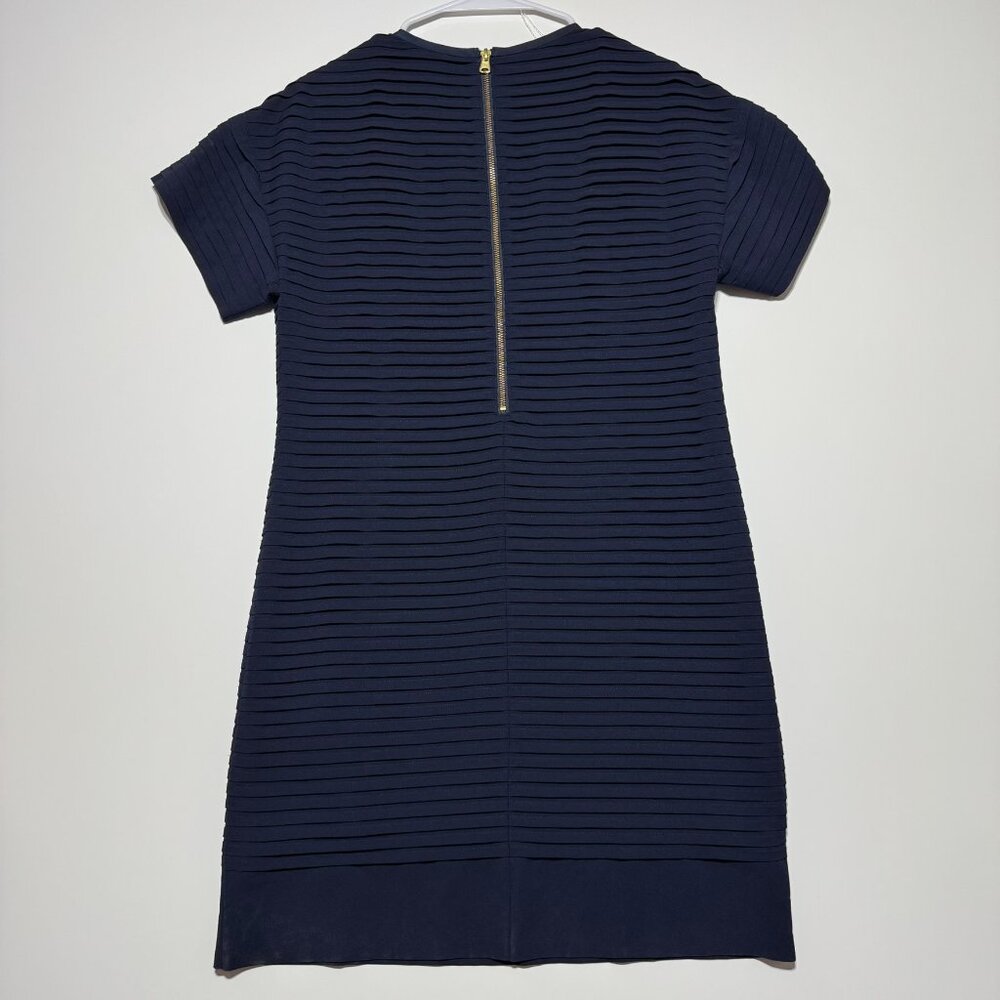 J. Crew Navy Short Sleeve Pin Tuck Pleated Chiffon Fully Lined Shift Dress Size4 - Picture 2 of 5